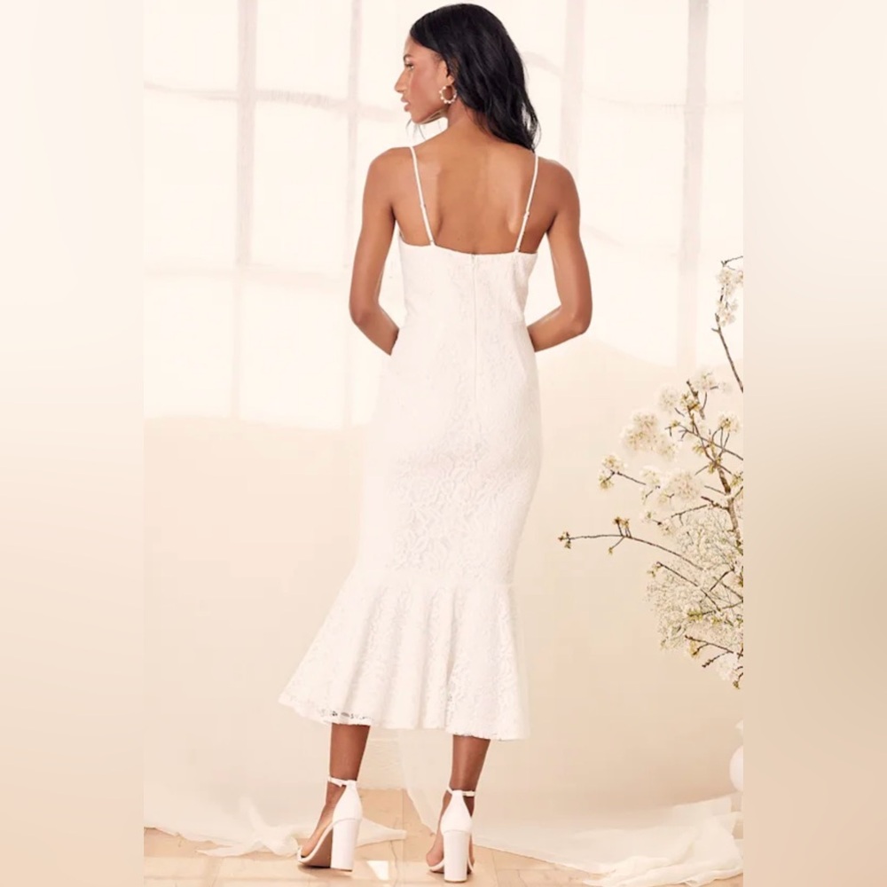 NEW Lulu's Found Your Love White Lace Sleeveless Trumpet Midi Dress Medium NWT - Picture 3 of 6